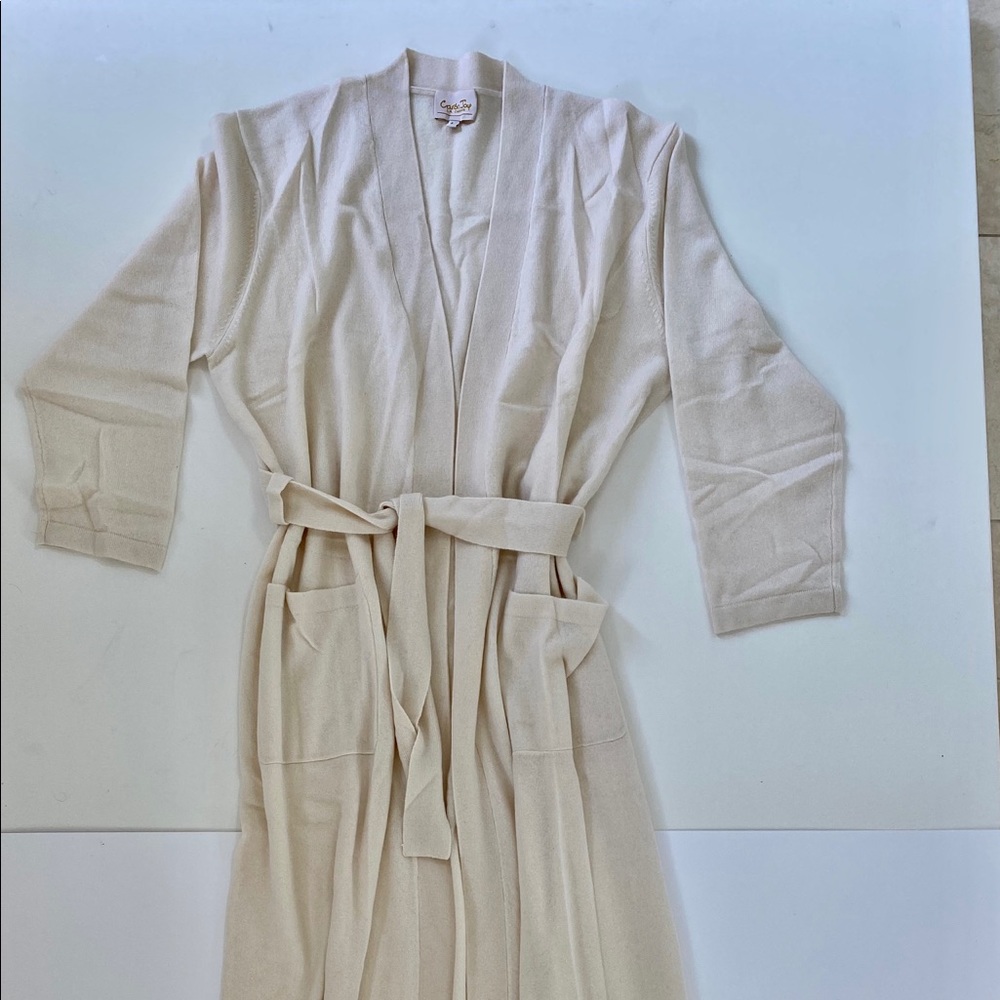 100% cashmere long robe L off white new